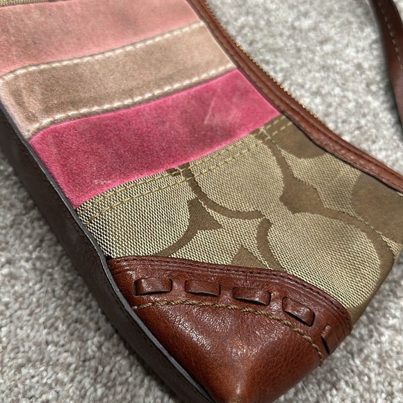 Rare Coach Signature Striped Suede Demi Bag Good Condition - Picture 3 of 5